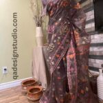 Dark Ash Colors Dhakai Jamdani Saree for Sale