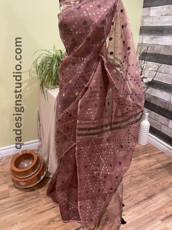 Dusty Brown Jamdani Saree