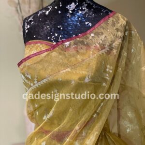 mustard yellow saree with red border