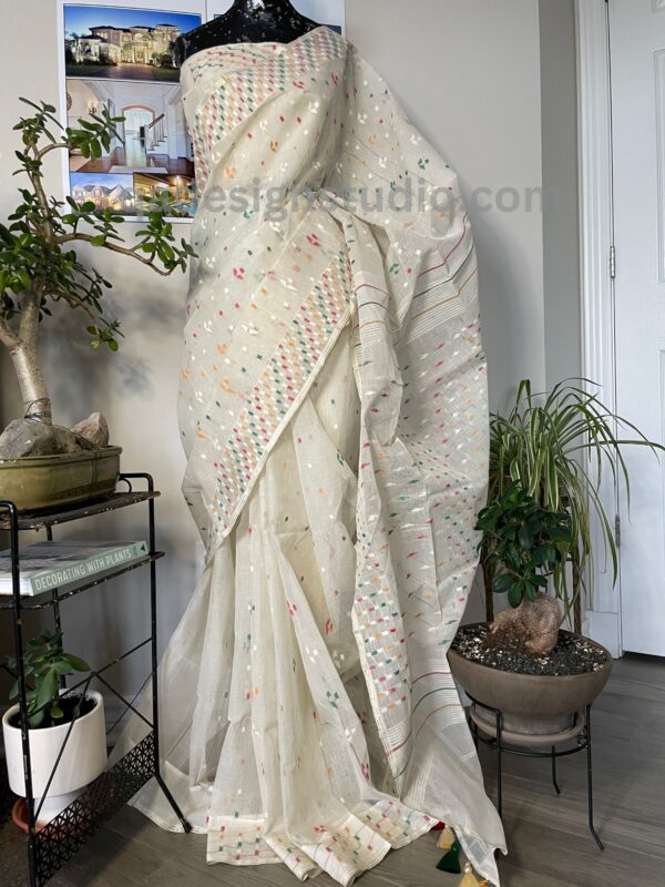 White Dhakai Jamdani Saree