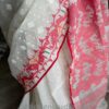 White Jamdani Saree With Red Blouse