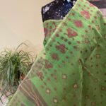 parrot green saree contrast blouse