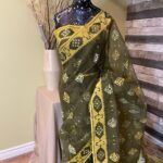 dark bottle green saree